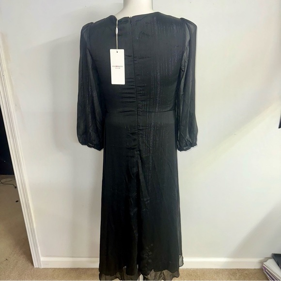 Black Ruffled Tiered Gown with V-Neck and Bishop Sleeves - Picture 6 of 10